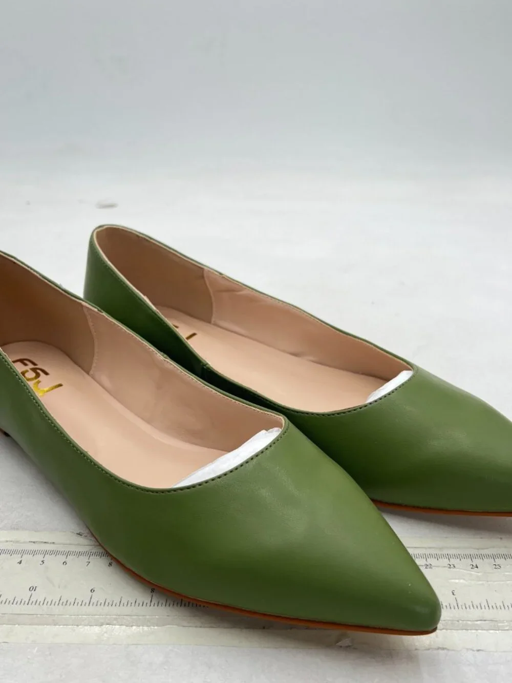 FSJ Green Flat Pumps Pointed Toe Slip On Party Dress Shoe for Comfort Outfits